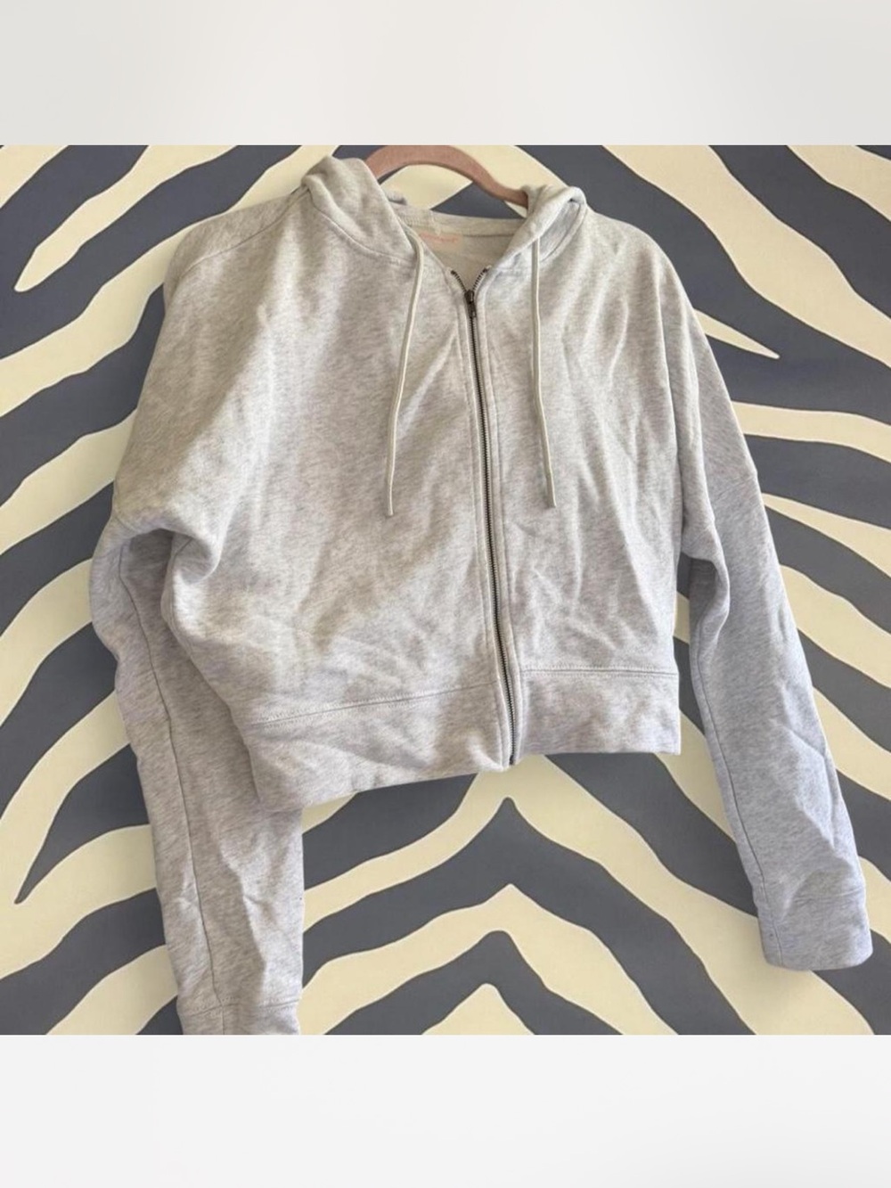 Free People Light Gray Cropped Zip Hoodie